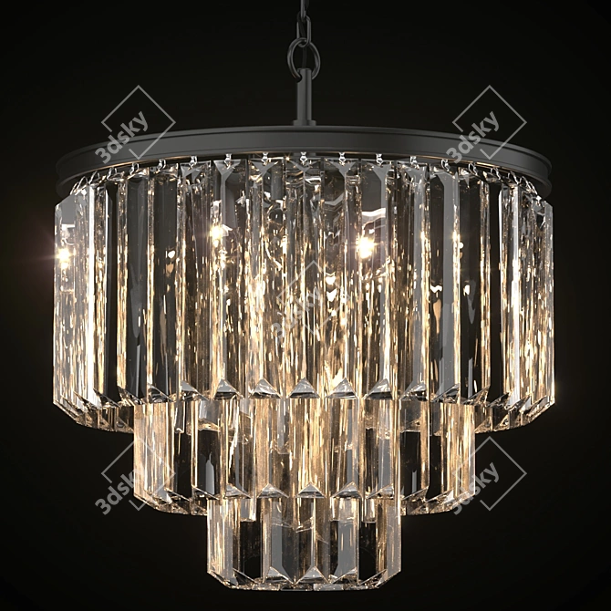 1920s Odeon Chandelier: Black Clear Metal Glass 3D model image 1