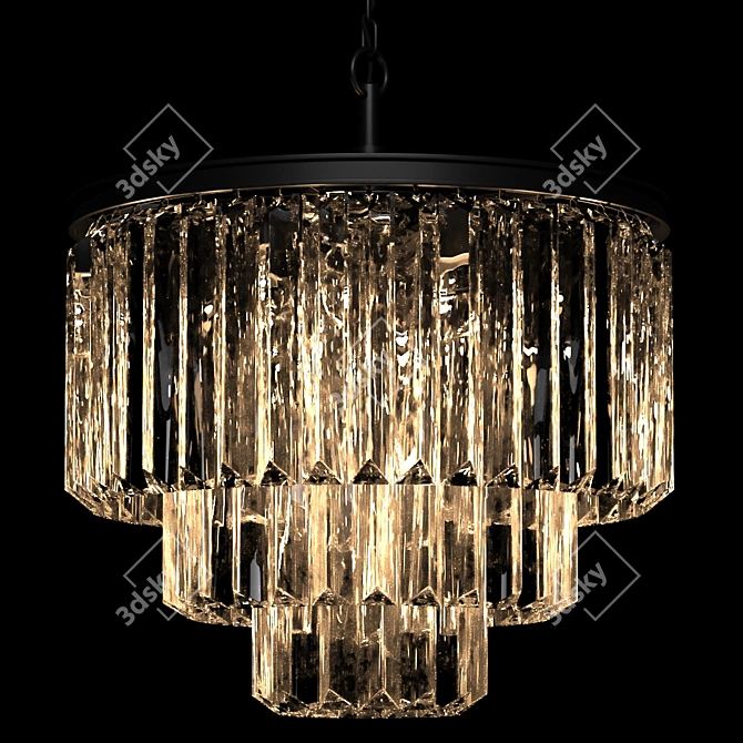 1920s Odeon Chandelier: Black Clear Metal Glass 3D model image 3