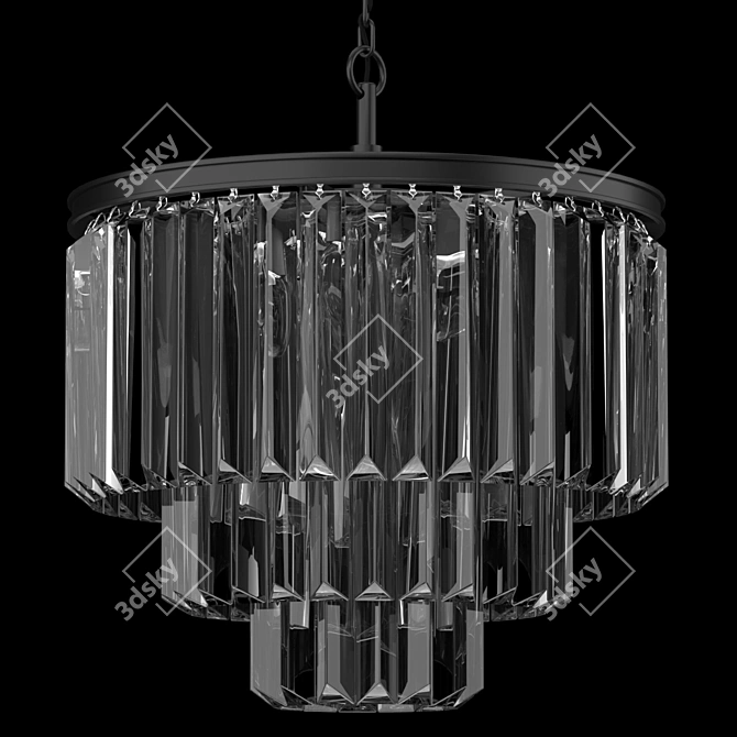 1920s Odeon Chandelier: Black Clear Metal Glass 3D model image 4