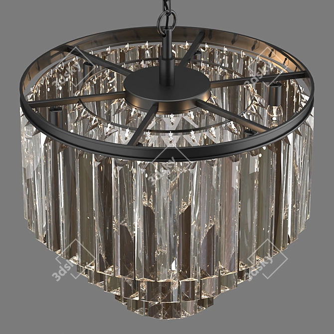 1920s Odeon Chandelier: Black Clear Metal Glass 3D model image 5