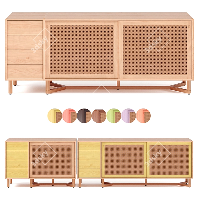 Adjustable Color Rattan Sideboard with Drawers 3D model image 1