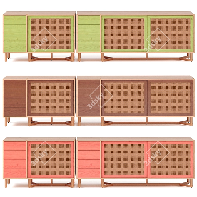 Adjustable Color Rattan Sideboard with Drawers 3D model image 2