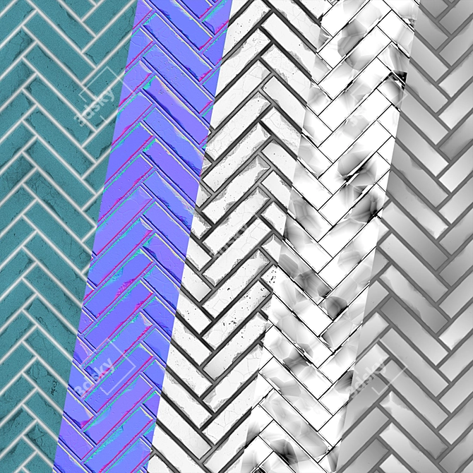 Seamless Teal Tile PBR Material 3D model image 2
