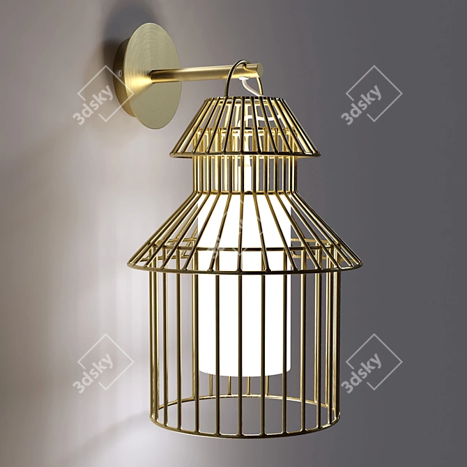 Golden Birdcage Wall Lamp 3D model image 3