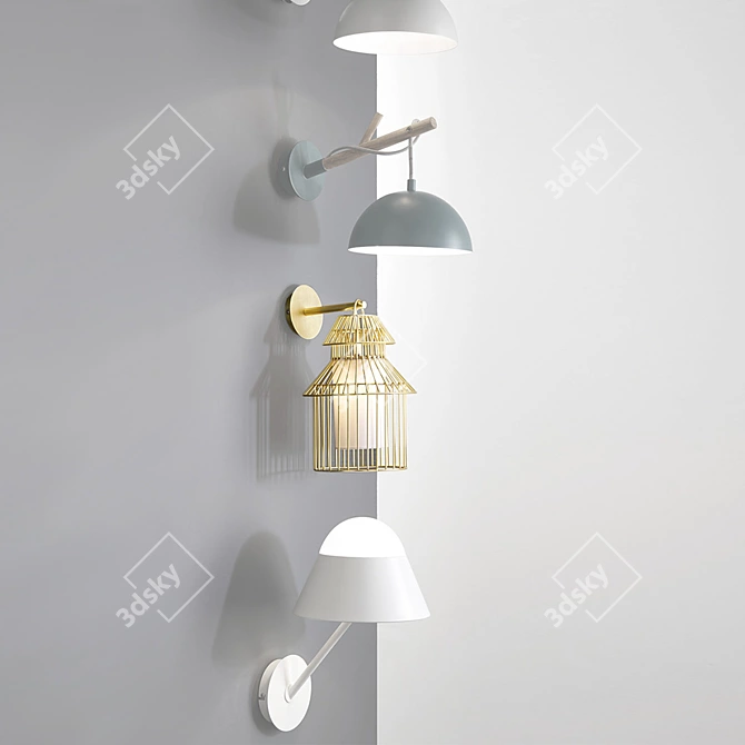 Golden Birdcage Wall Lamp 3D model image 4