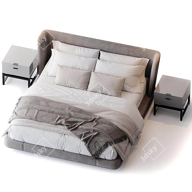 Elegant Creed Bed & Harvey Nightstand: Minotti 3D model image 2