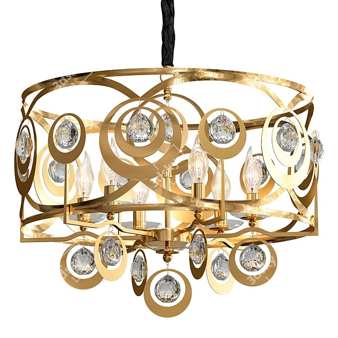 Elegant Gold Chandelier with Glass Pendants 3D model image 1