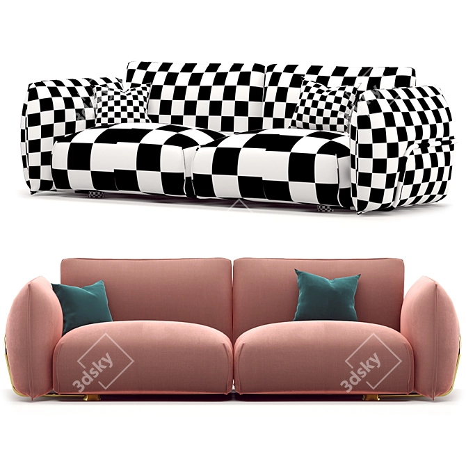 Dion Velvet 3 Seater Sofa 3D model image 9