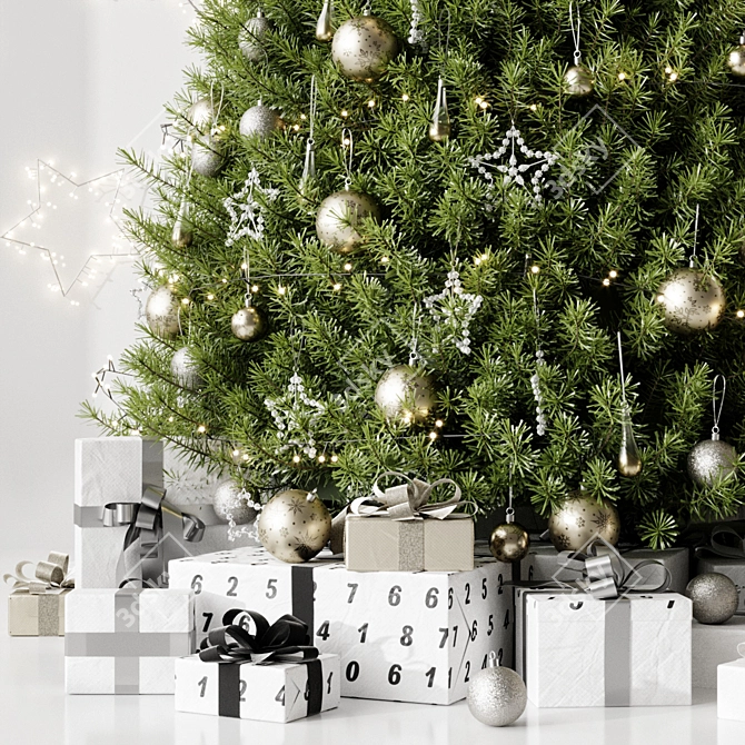 Festive Christmas Tree Decoration 3D model image 5