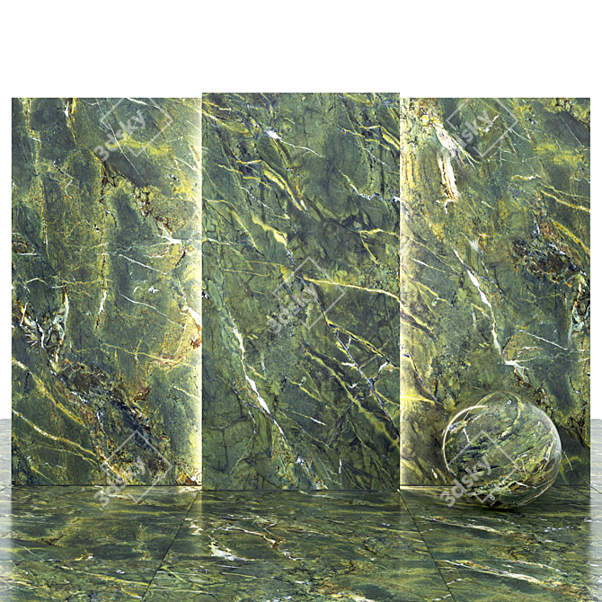 Elegant Karzai Green Marble Slabs 3D model image 2