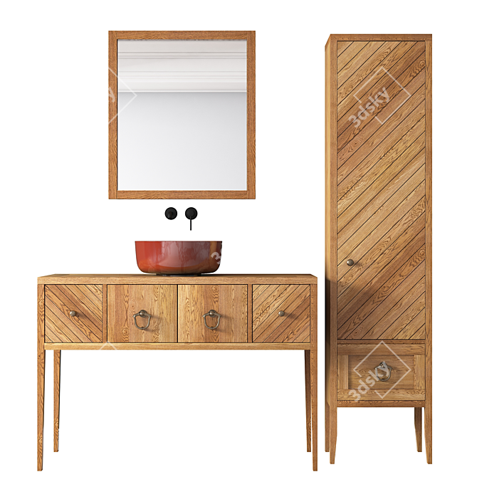 Wooden Bath Ensemble 3D model image 1