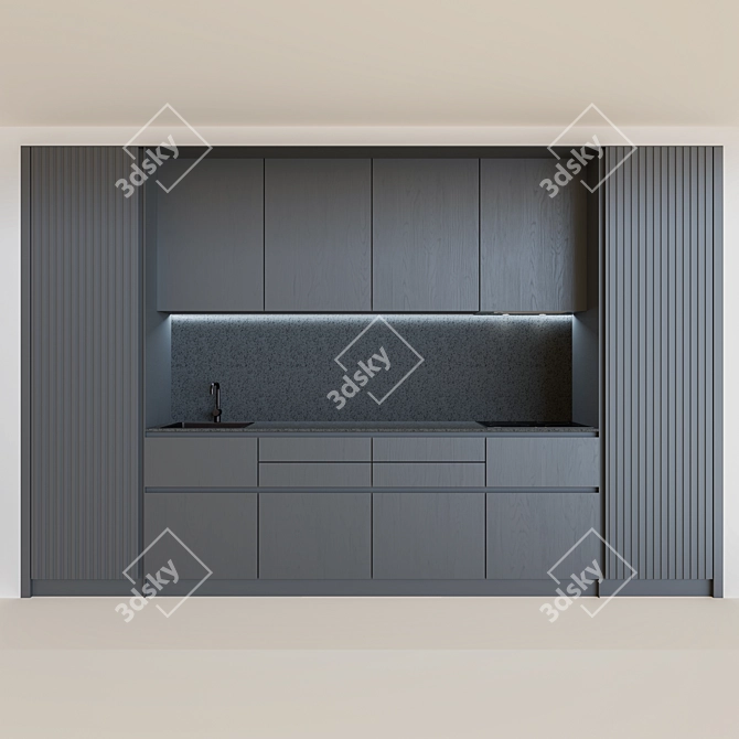 Sleek Monochrome Modern Kitchen Set 3D model image 1