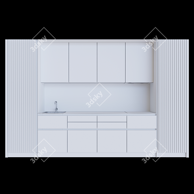 Sleek Monochrome Modern Kitchen Set 3D model image 4