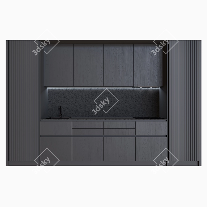Sleek Monochrome Modern Kitchen Set 3D model image 6
