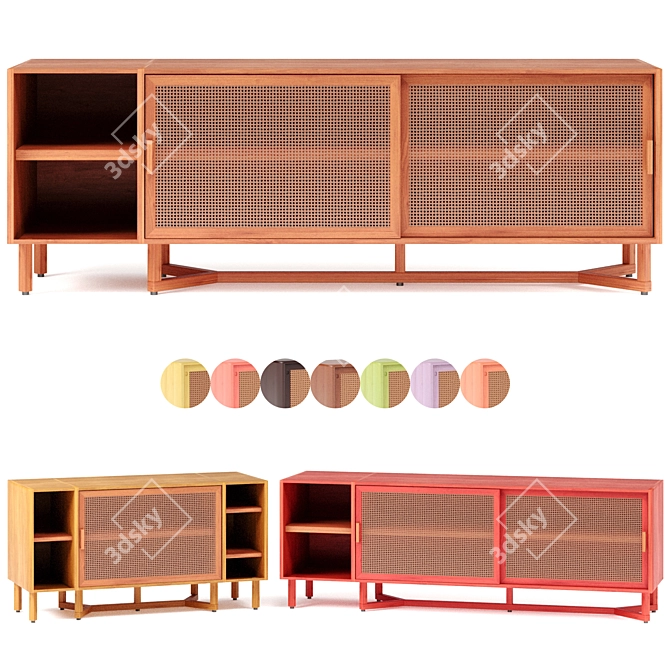 Adjustable Color Rattan Sidebar with Drawers 3D model image 1