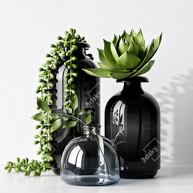 Elegant Floral Arrangement: Bouquet & Vases 3D model image 1