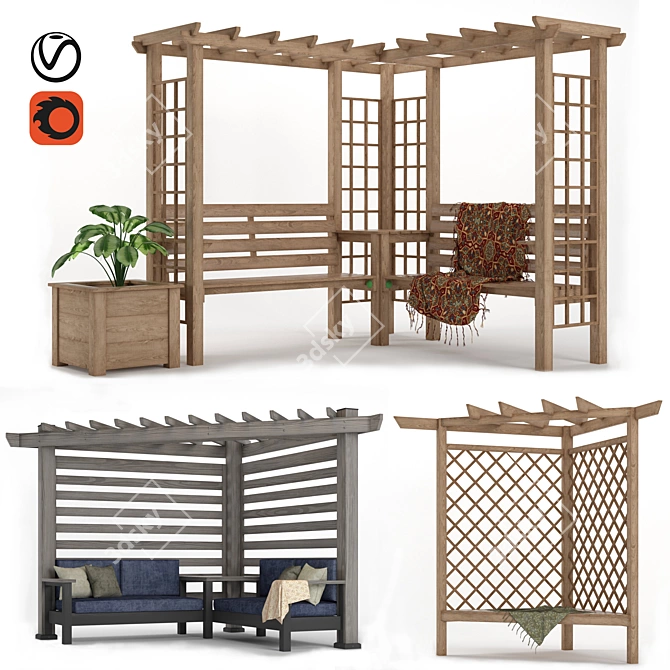 Elegant Corner Pergola Collection 3D model image 1