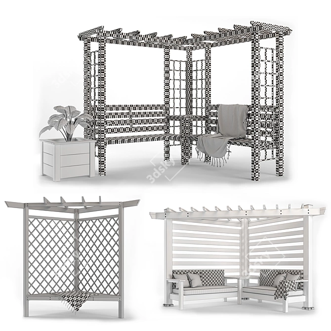 Elegant Corner Pergola Collection 3D model image 4