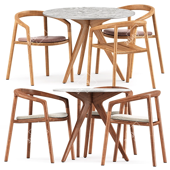 Solid Armchair & Teak Nero Table: Stylish Outdoor Set 3D model image 1