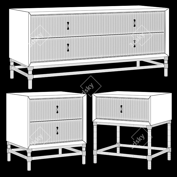 Art Deco Chest & Bedside Tables Set 3D model image 2