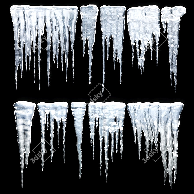 Frosty Delight: Set of 10 Icicles 3D model image 1