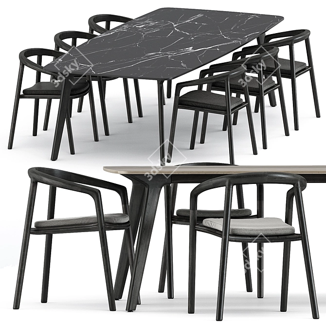 Elegant Teak Armchair & Dining Table 3D model image 1