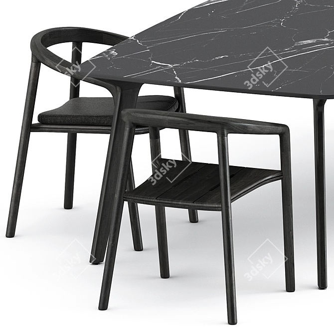 Elegant Teak Armchair & Dining Table 3D model image 2