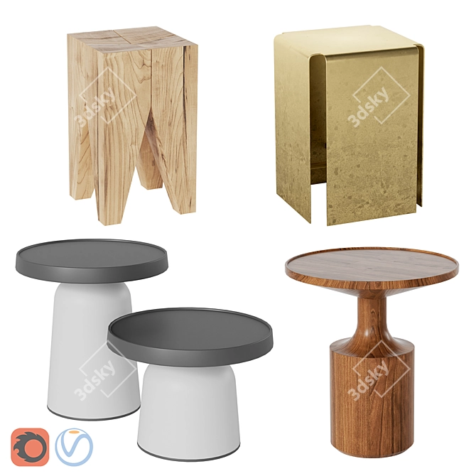 Designer Side Tables Set 3D model image 1