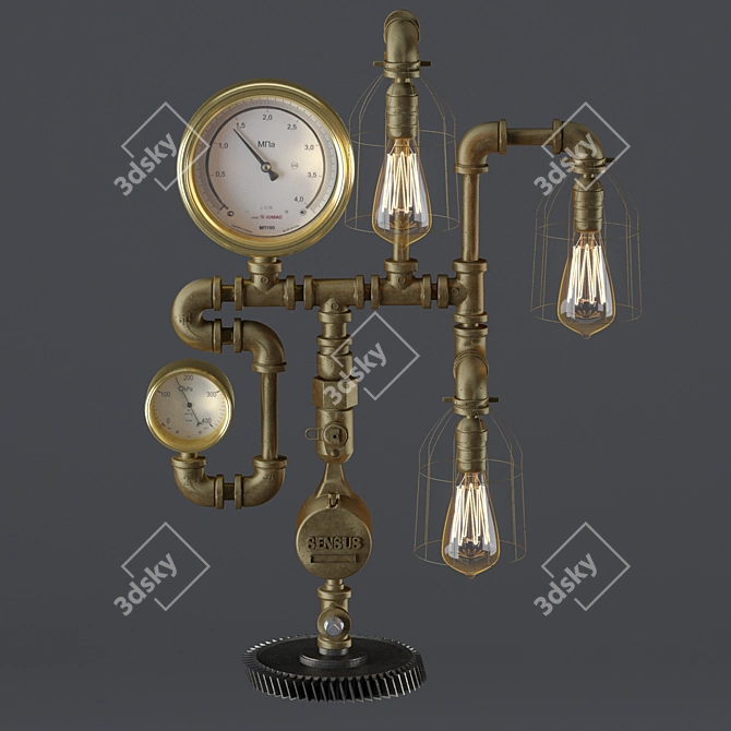 Vintage Industrial Pipe Table Lamp 3D model image 9