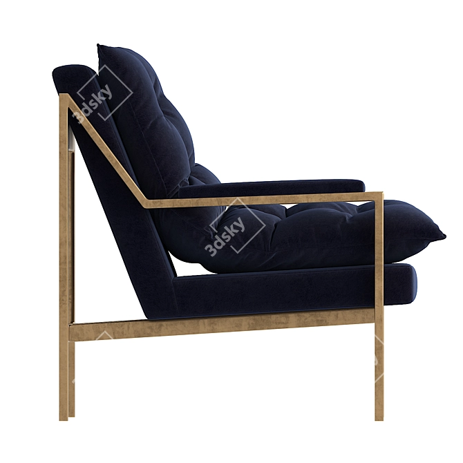 Regency Blue Velvet Gold Arm Chair 3D model image 3