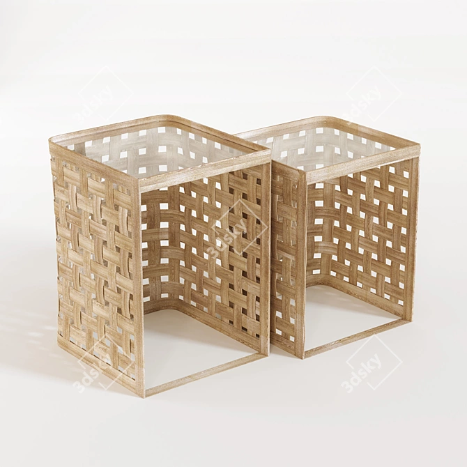 Natural Bamboo Sofa Tables Set 3D model image 3