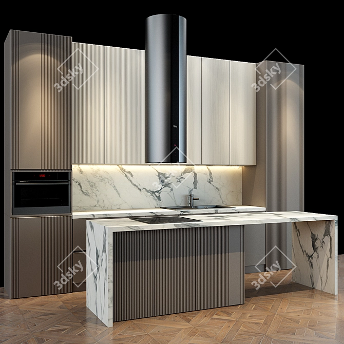 Sleek 52-Piece Modern Kitchen Set 3D model image 3