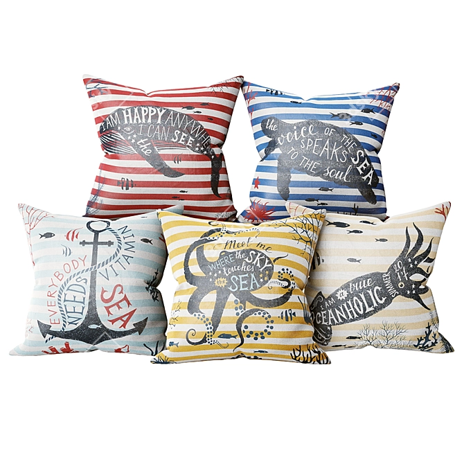 Oceanic Vibes: Set of Marine Style Pillows 3D model image 1