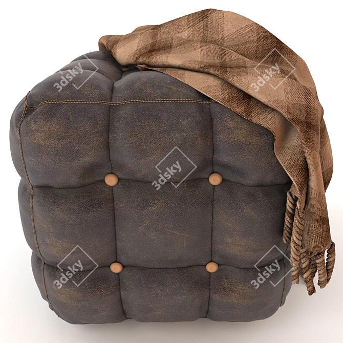 Plaid Ottoman: Leather and Cozy 3D model image 1