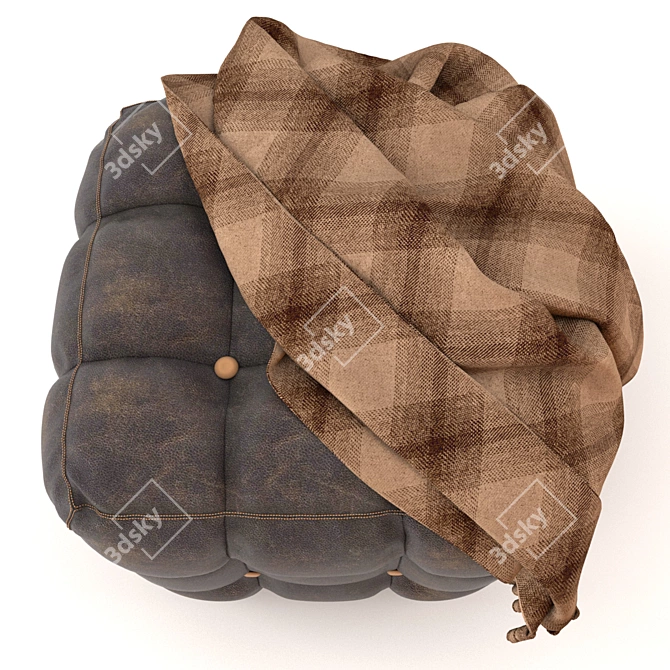 Plaid Ottoman: Leather and Cozy 3D model image 2