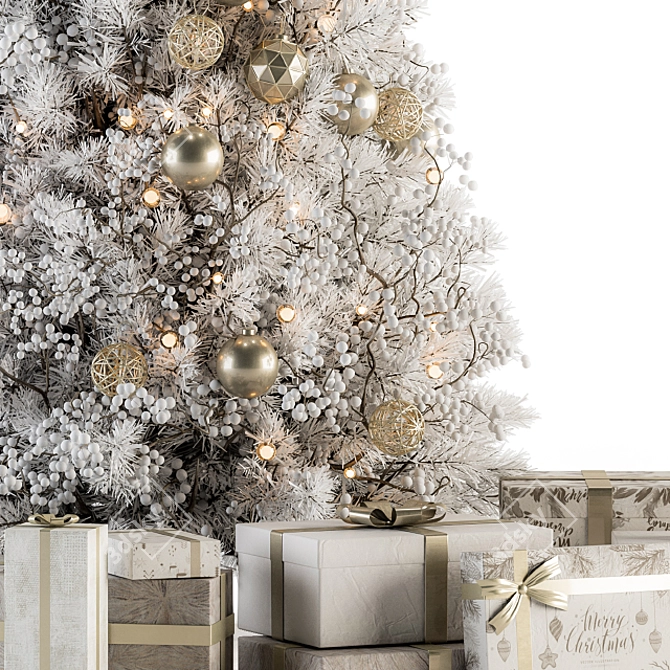 Sparkling Golden Christmas Tree with Gift 3D model image 2