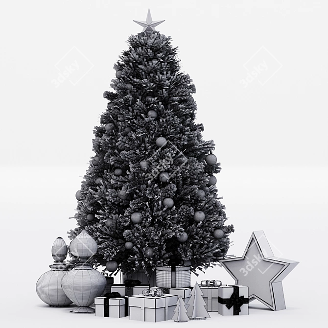 Festive Christmas Tree Decoration Set 3D model image 5