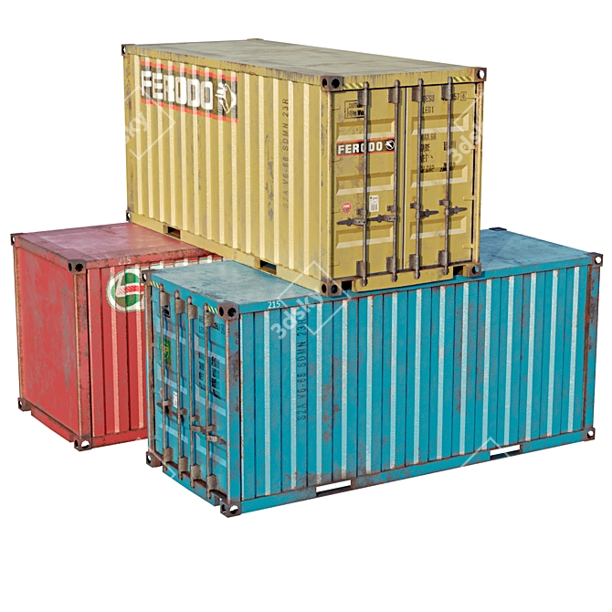 Low Poly Shipping Container Set 3D model image 5