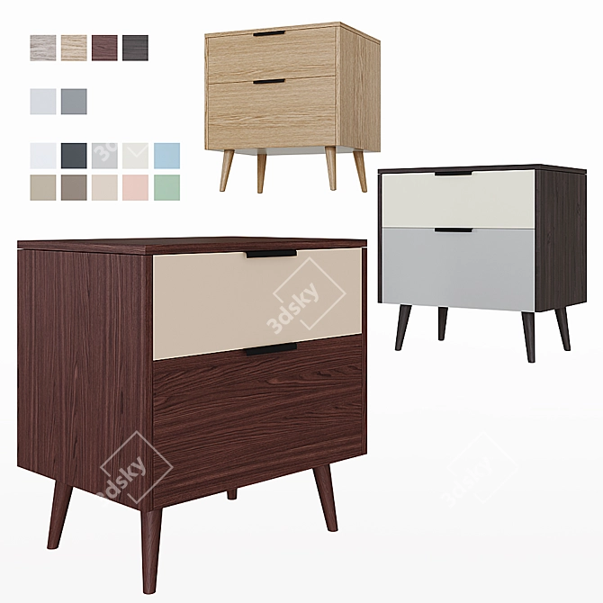 Olson Wood 2-Drawer Bedside Table 3D model image 1