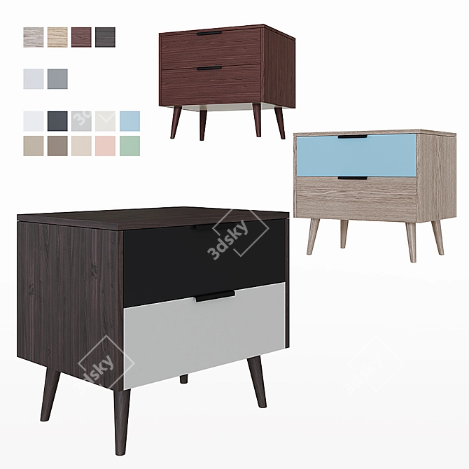 Olson Wood 2-Drawer Bedside Table 3D model image 2