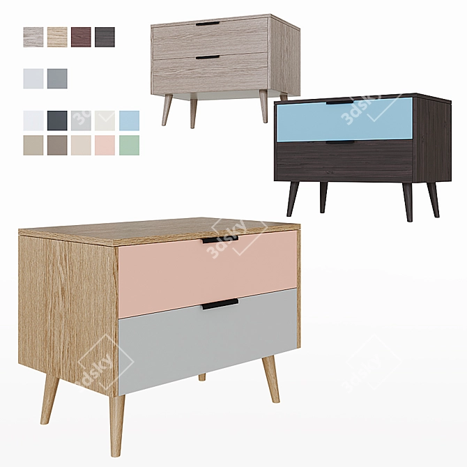Olson Wood 2-Drawer Bedside Table 3D model image 3