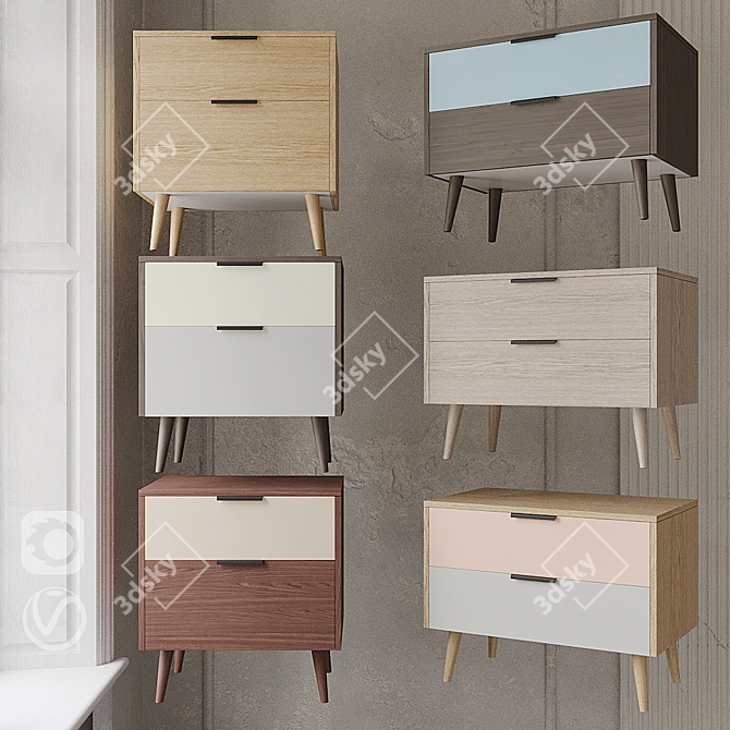 Olson Wood 2-Drawer Bedside Table 3D model image 4
