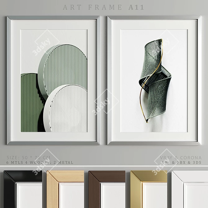 Sleek Art Frame A11: 2-in-1 Wood & Metal Design 3D model image 1