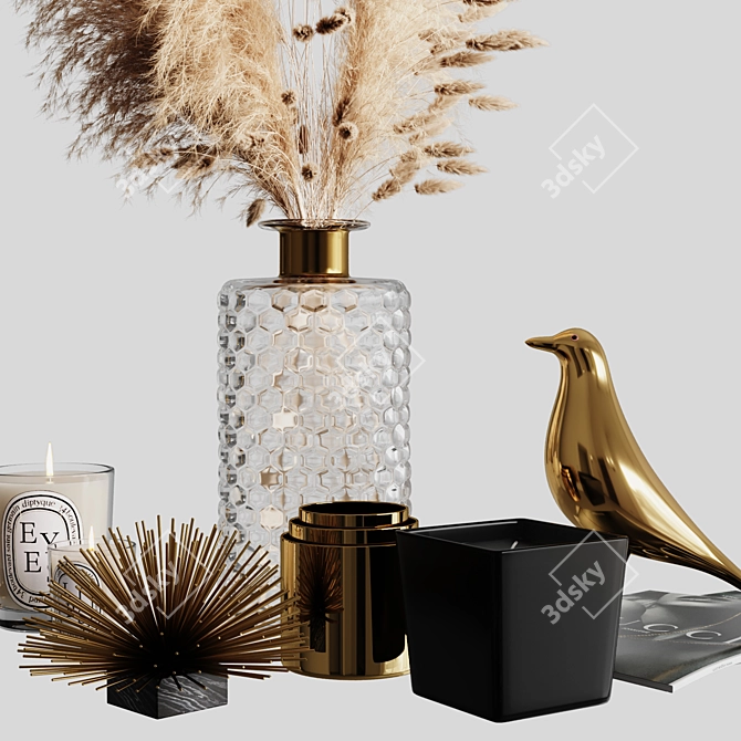 Elegant Pampas Decor Set 3D model image 2