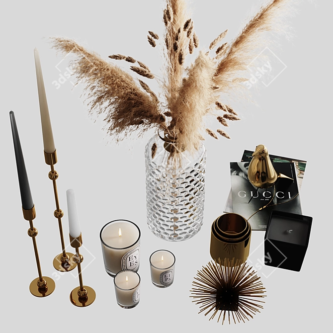 Elegant Pampas Decor Set 3D model image 3