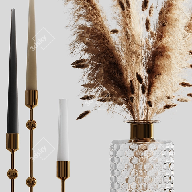 Elegant Pampas Decor Set 3D model image 4