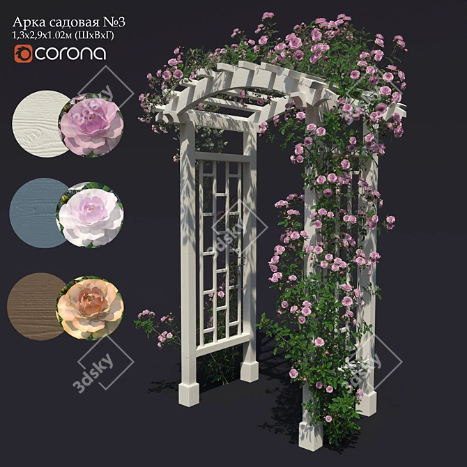 Garden Arch №3 with Climbing Roses - White  Elegant Garden Arch with Climbing Roses 3D model image 1