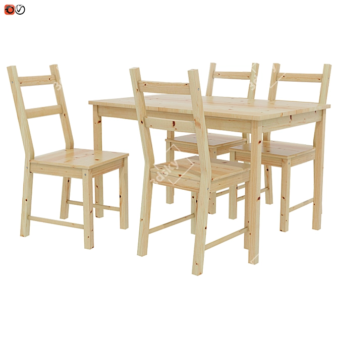 Modern Pine Table Set 3D model image 1