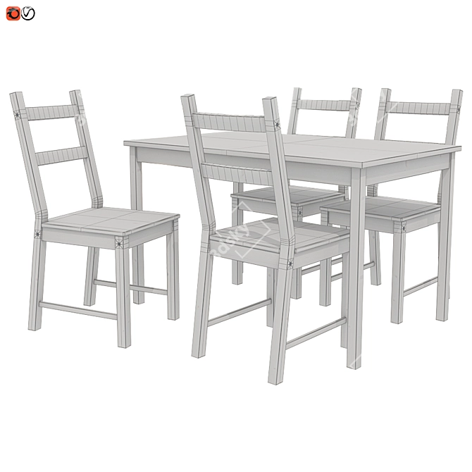 Modern Pine Table Set 3D model image 2