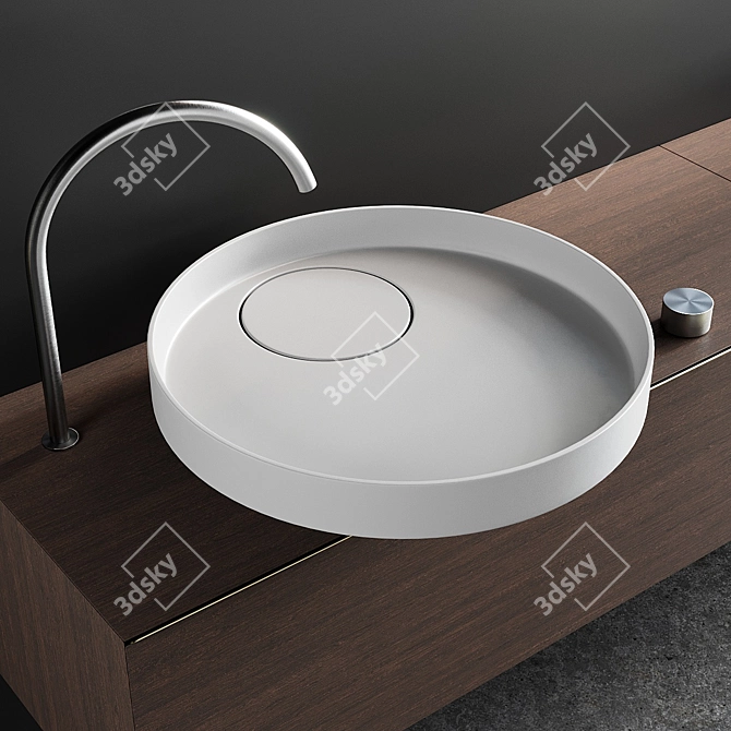 Falper Eccentrico Vanity: Wood Unit, Marble Washbasin, Round Mirror 3D model image 2